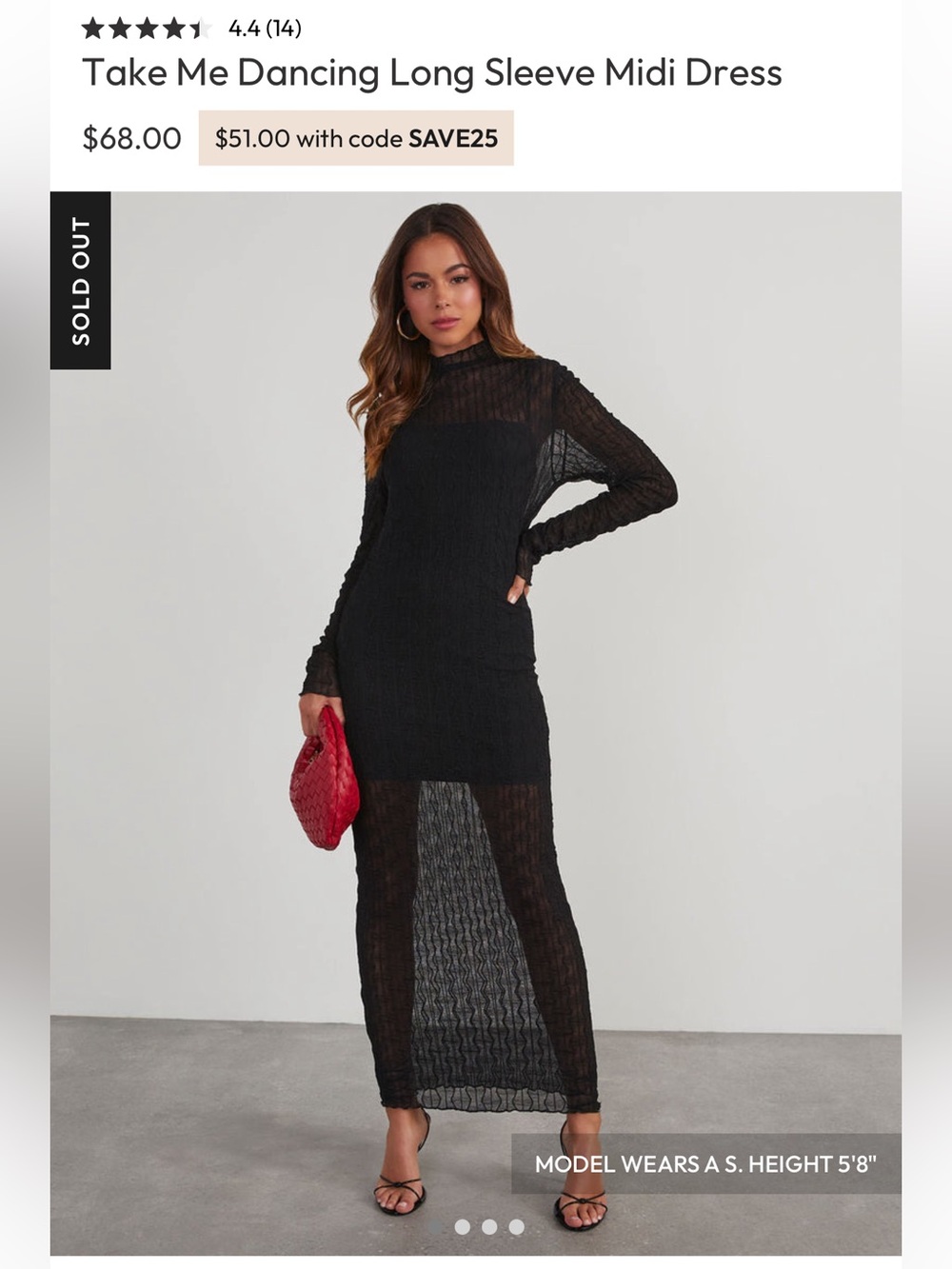 VICI Take Me Dancing Long Sleeve Black Midi Dress